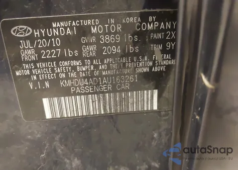 2010 Hyundai Elantra Gls from USA, damaged, VIN KMHDU4AD1AU163261